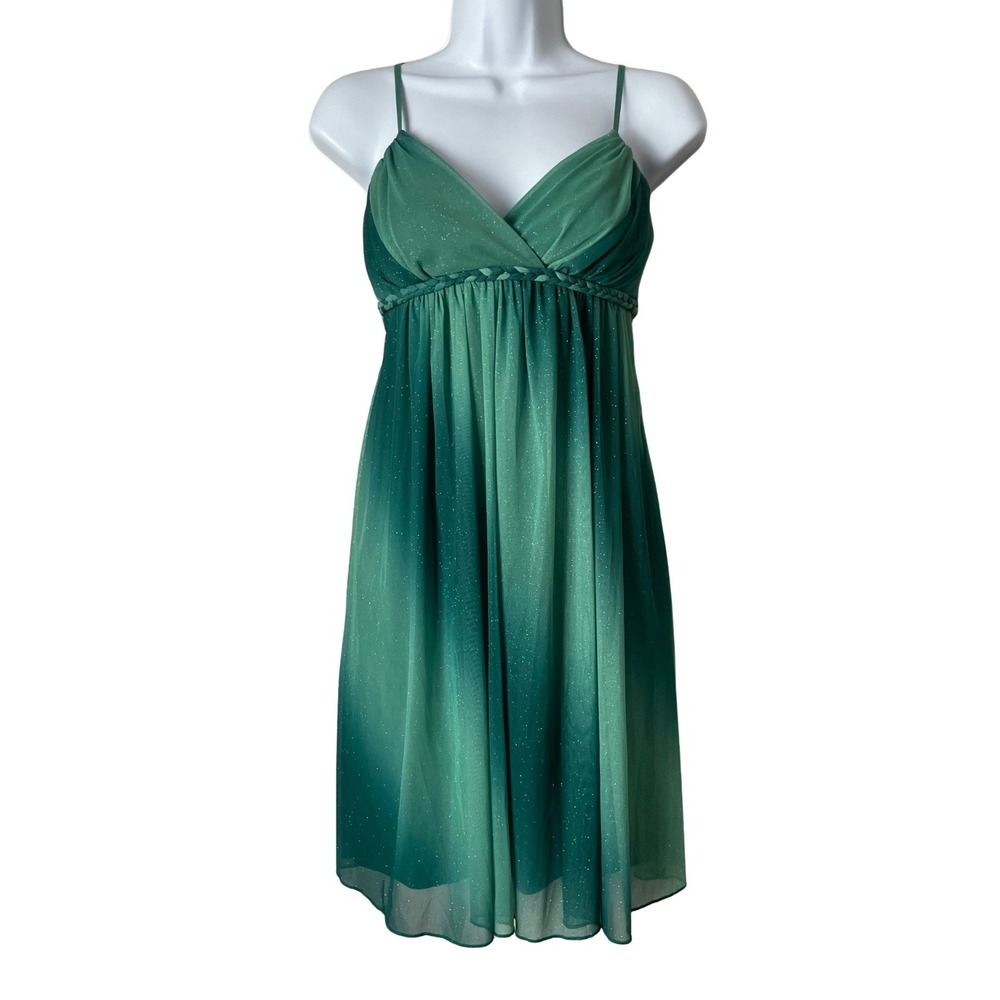 Vintage Fairy Y2K Ombre Glitter Empire Waist Mini Dress Ruby Rox Green Medium